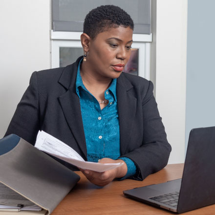 A woman filing a life insurance claim